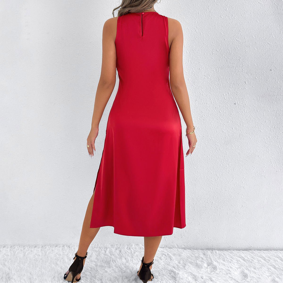 Satin Pure Color For Women Dress