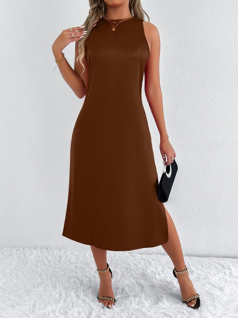 Satin Pure Color For Women Dress