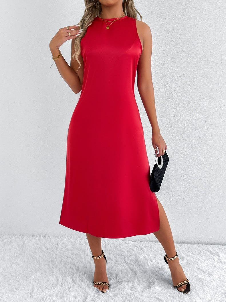 Satin Pure Color For Women Dress
