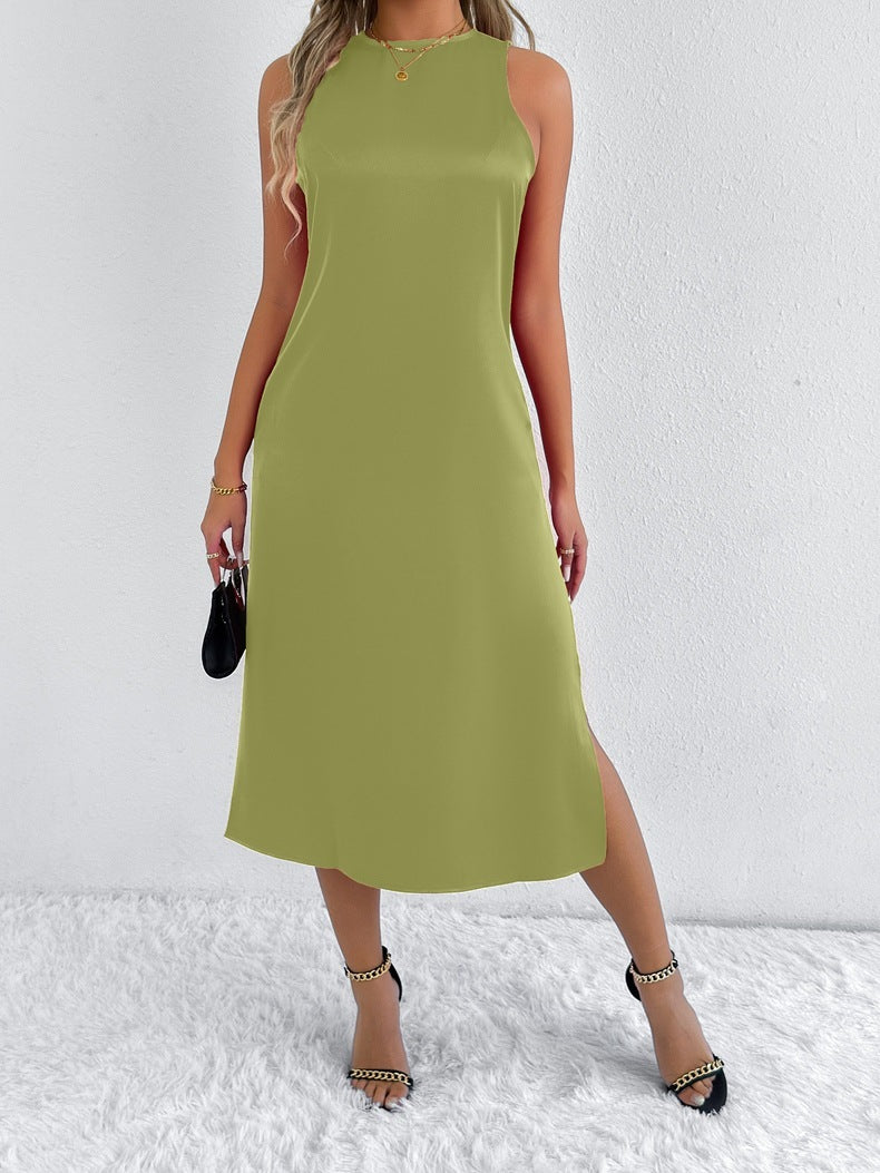 Satin Pure Color For Women Dress