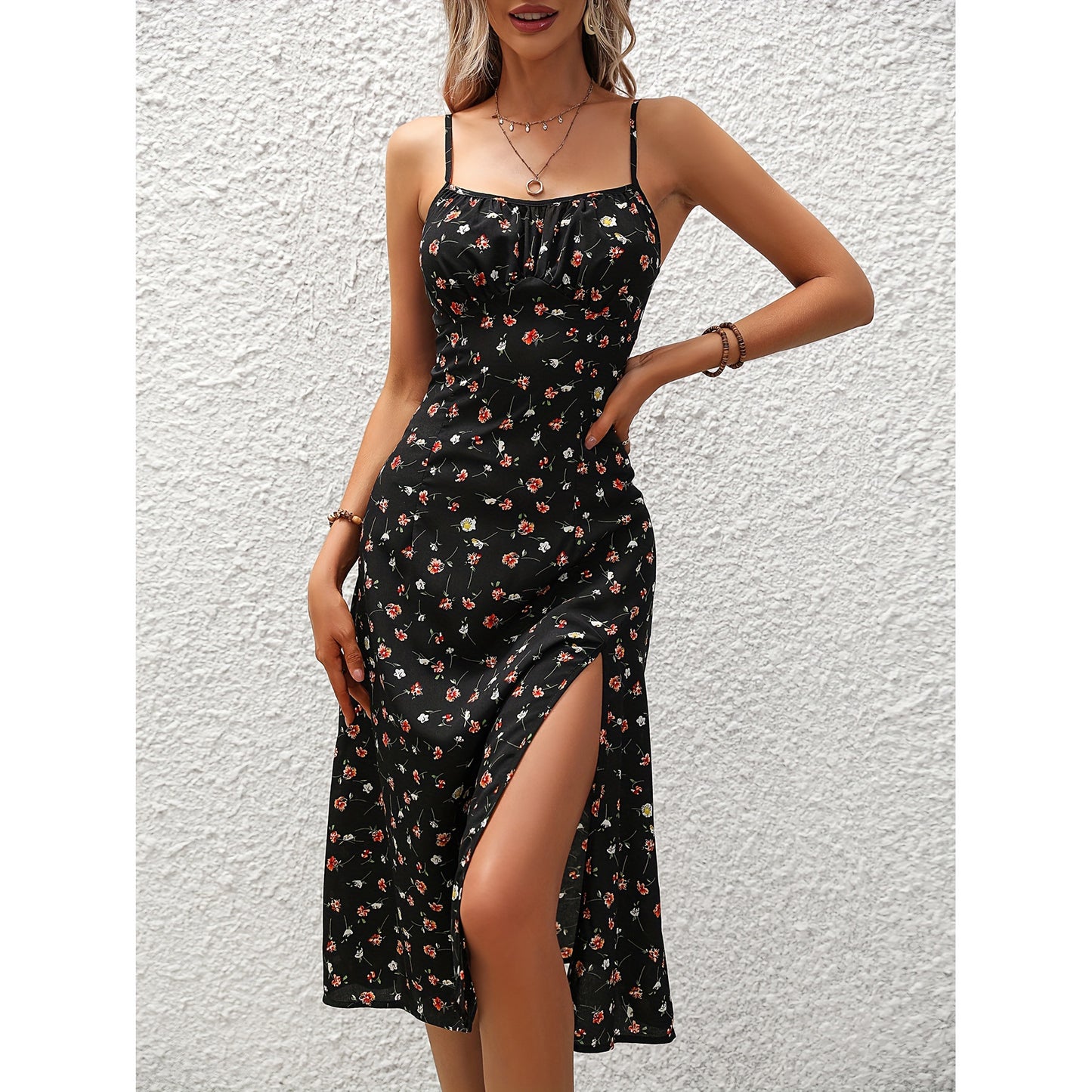 Polka Dot Split Summer Suspender Dress – Women's Sexy Long Dress
