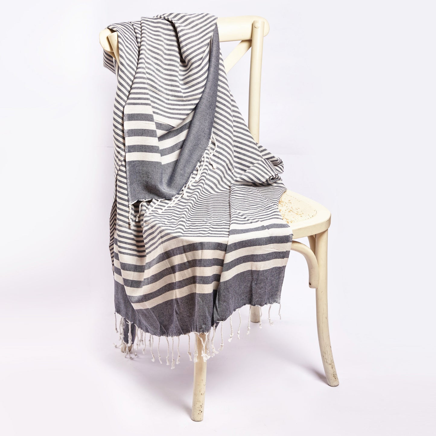 Fethiye Striped Throw Blanket - Blue