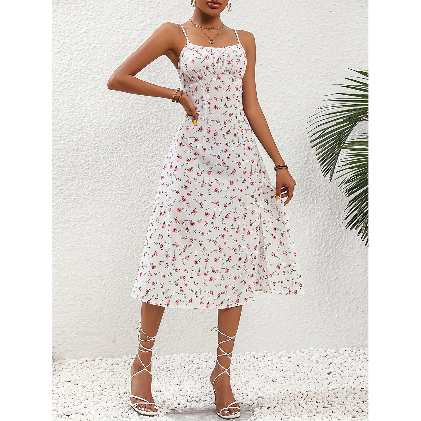 Polka Dot Split Summer Suspender Dress – Women's Sexy Long Dress