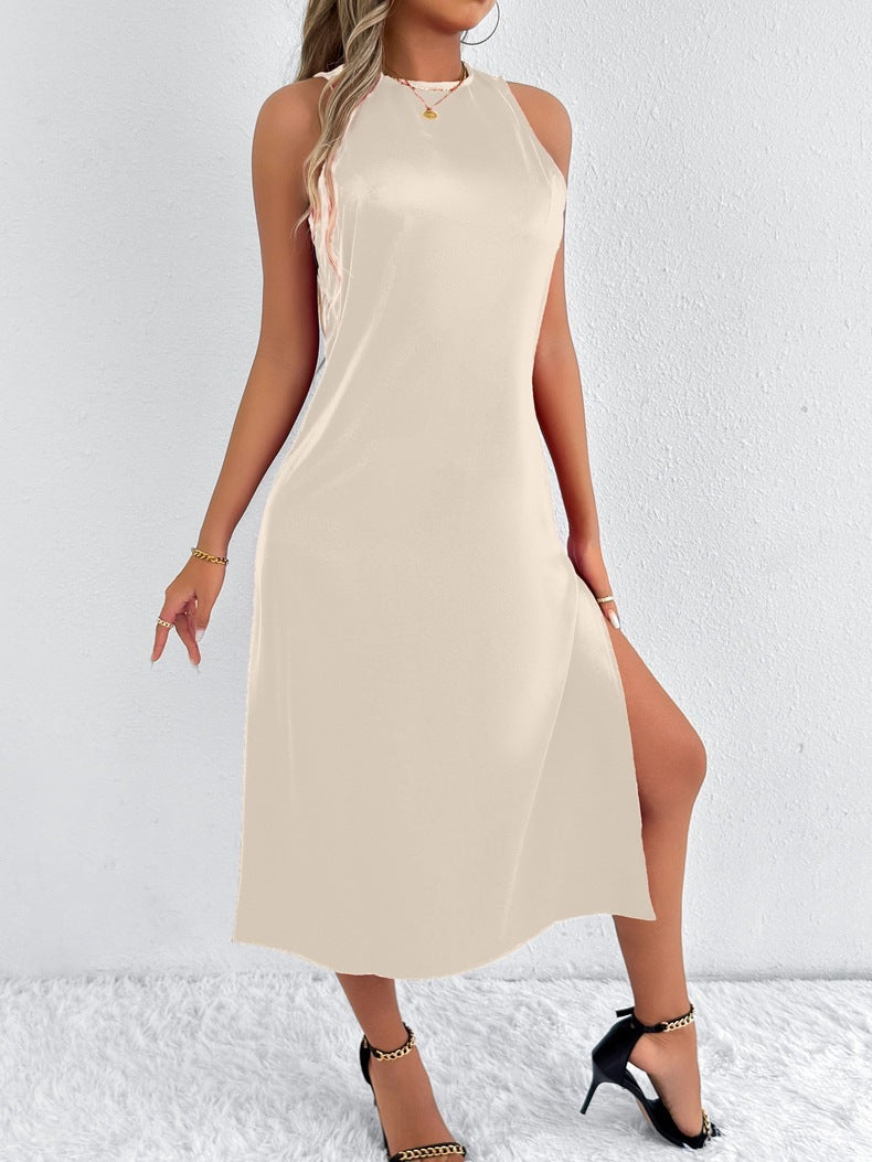 Satin Pure Color For Women Dress